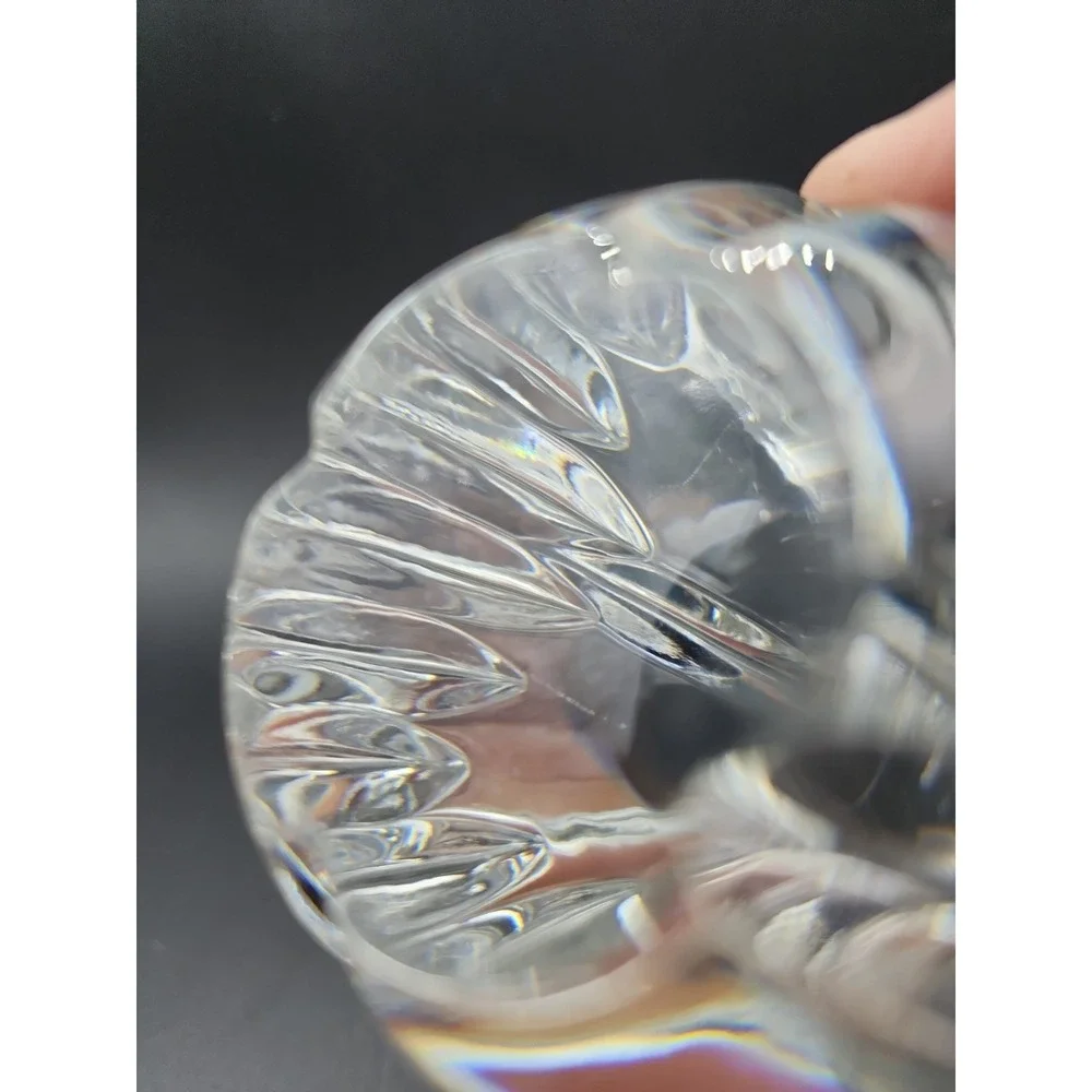 Vintage Cut Lead Crystal Egg Paperweight Vertical Ribbed Starburst Base 4.5